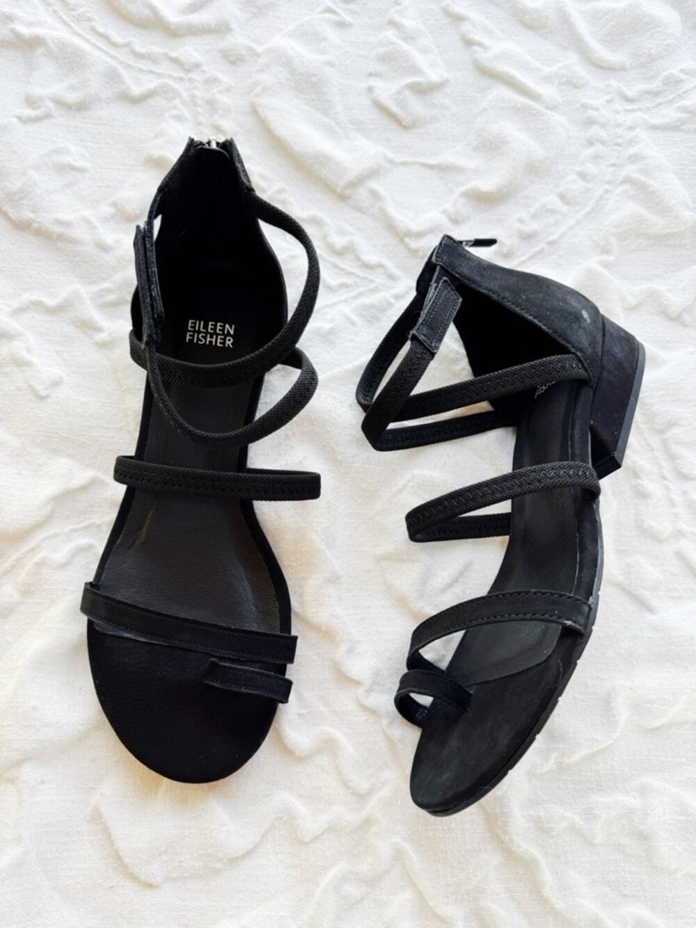 Eileen Fisher Black Strappy Block Heel Sandals Size 9.5